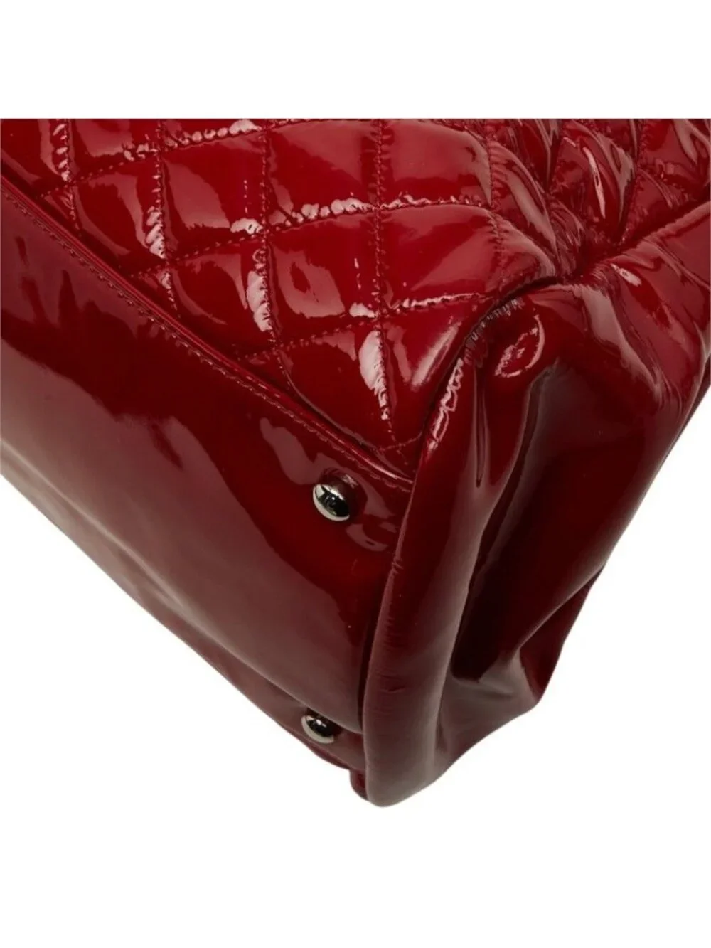 Chanel CC Logo Quilted Mademoiselle Tote Shoulder Bag Red Patent